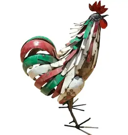 Zimba-Art Metal XL Green and Red Colourful Rooster 25"H x 20"D x 10"W