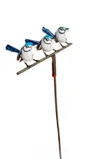 Zimba-Art Metal Happy Blue Jay Family of 3 garden stake