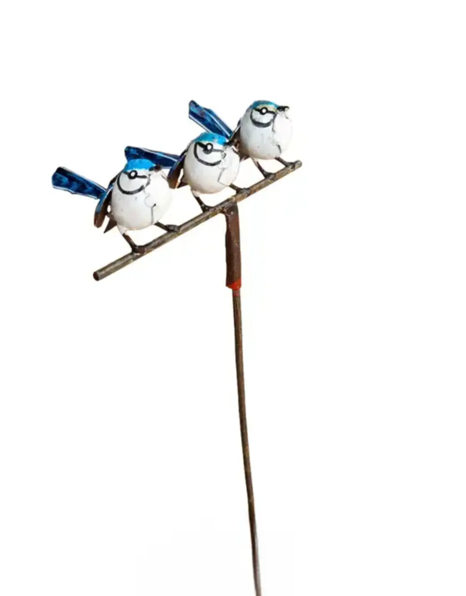 Zimba-Art Metal Happy Blue Jay Family of 3 garden stake