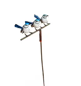 Zimba-Art Metal Happy Blue Jay Family of 3 garden stake