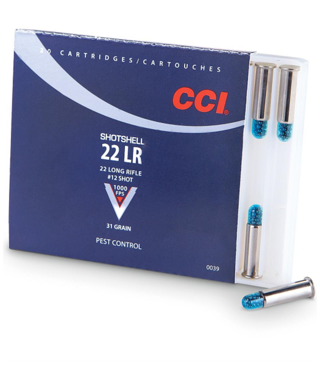 CCI Rimfire Shotshell, .22 LR, #12 shot,  20rds