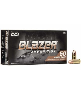 CCI CCI Blazer Brass Pistol Ammo, 9 MM Luger, Box of 50 Rounds