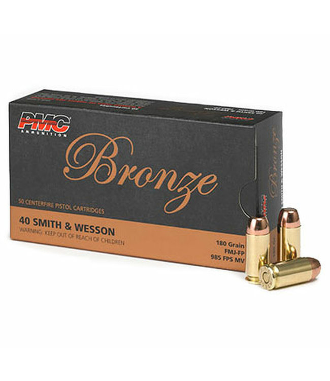 PMC Pistol Ammo, .40 S&W, 180 grain FMJ-FP, Box of 50 Rounds