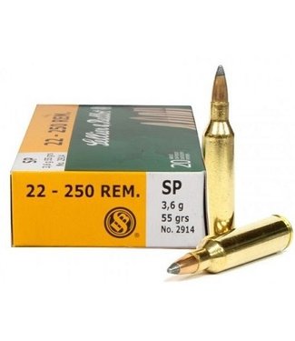 Sellier & Bellot Sellier & Bellot Rifle Ammo, 55 Grain SP, 22-250 Remington, Box of 20 Rounds