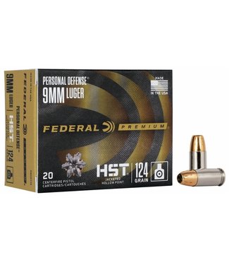Federal Federal Premium Pistol Ammo, 9MM 124 Grain HST JHP, Box of 20 Rounds