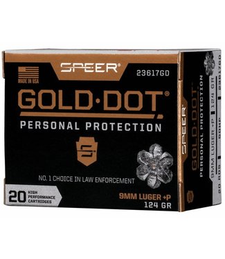Speer Gold Dot Pistol Ammo, 9MM +P 124 Grain GDHP, Box of 20 Rounds