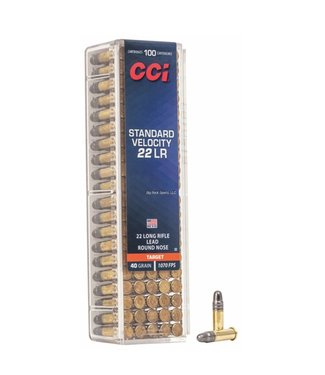CCI CCI Standard Velocity Rimfire Ammo, 40 Grains, 1070 fps, .22 Long Rifle, Box of 100 Rounds