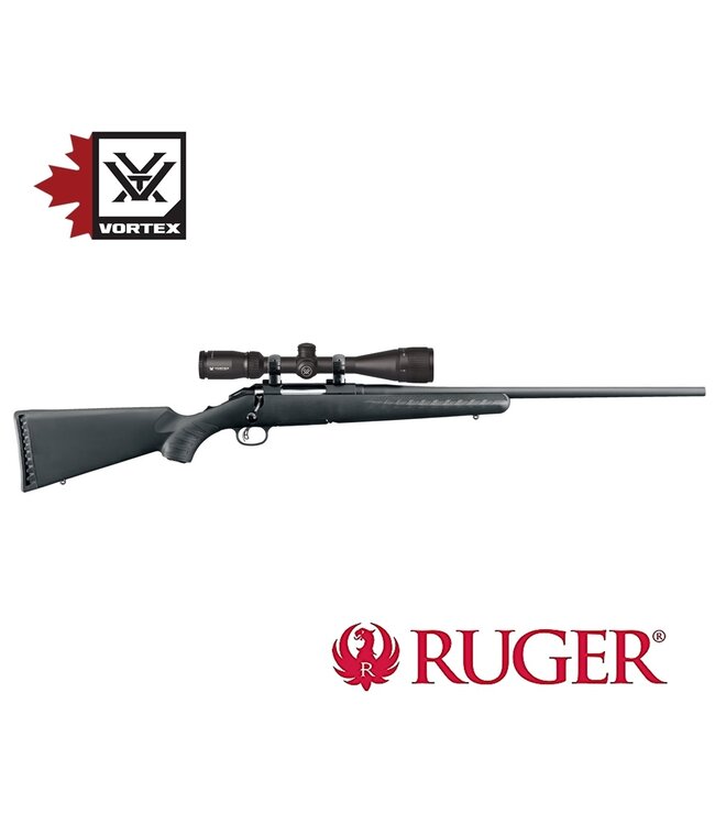 Ruger RUGER AMERICAN STANDARD  .270Win BOLT-ACTION RIFLE, SYNTHETIC STOCK, BLUED 22" BARREL, WITH MOUNTED & BORE-SIGHTED VORTEX CROSSFIRE II 4-12X40 AO RIFLESCOPE, On VORTEX HUNTER RINGS