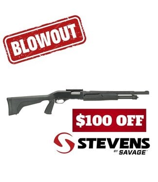 Stevens Stevens 320 Pump-Action Shotgun, black synthetic stock with pistol grip, black matte, 18.5" barrel, with top rail and heat shield, 12 gauge 3"