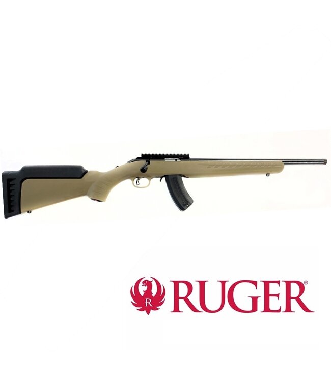 Ruger American .17HMR, Bolt-Action Rimfire Rifle,  FDE Ranch Stock, 16.1" Threaded Barrel, Installed Rail, 15 Round Mag