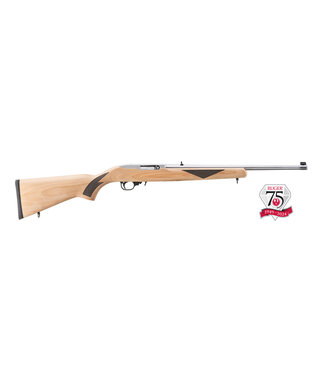 Ruger Ruger 41275 10/22 Sporter Semi-Auto Rifle, 22 LR, 18.5" Stainless Bbl, Natural Finish Stock Blk Laser Eng. 75TH Anniv, 10+1 Rnd