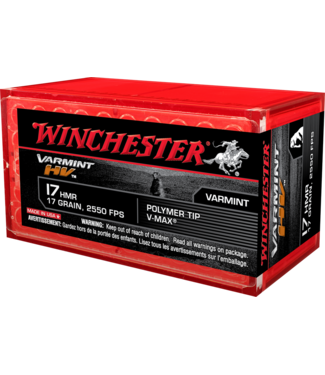 Winchester Winchester Varmint HV Rimfire Ammo, 17 HMR, V-Max, 17 Grains, 2550 fps, Box of 50 Rounds