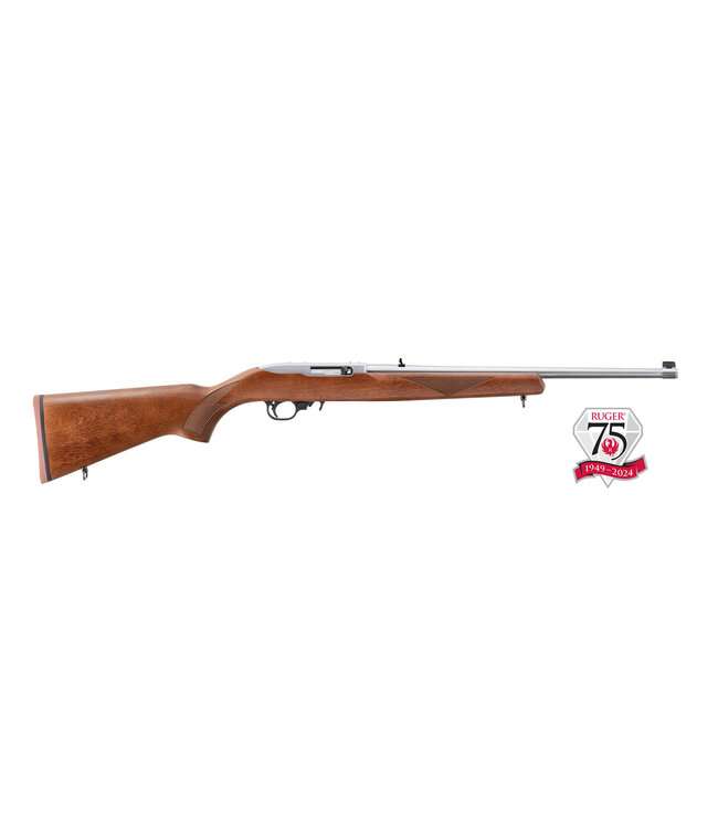 Ruger 31275 10/22 Sporter Semi-Auto Rifle, 22 LR, 18.5" Stainless Bbl, Walnut Stock, 75TH Anniv, 10+1 Rnd