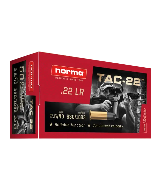 NORMA TAC-22 LRN, .22 LR, 40 GRAIN 50Rds