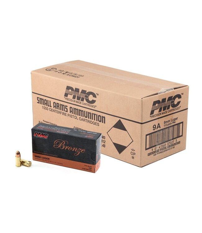 PMC Pistol Ammo, 9 MM Luger,  115 Grains FMJ-RN, 1000Rds