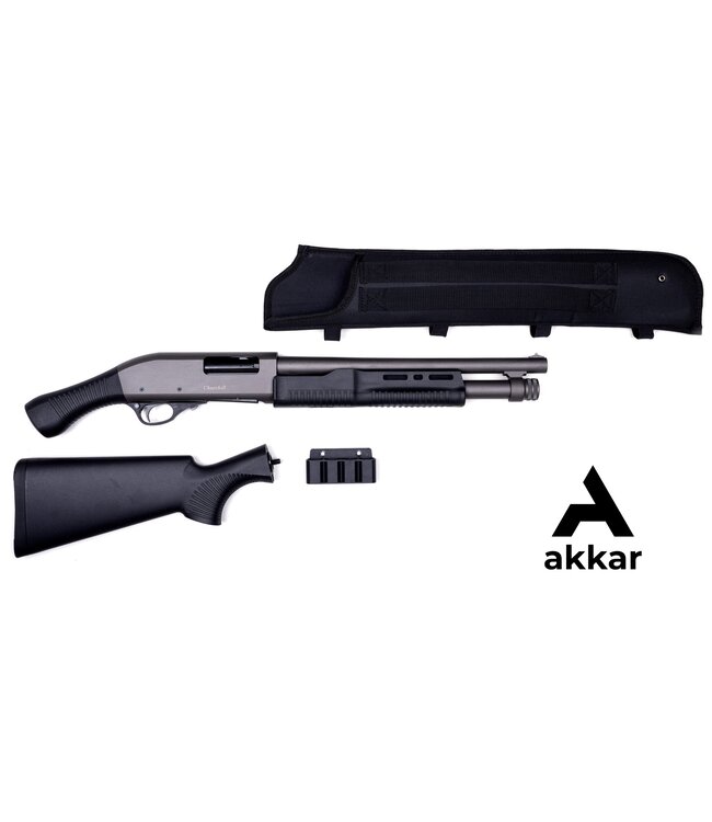 Churchill TORSO Pump Shotgun, Bird's Head Grip and Black Synthetic Stock, Tungsten 15" Barrel, 12 Gauge 3" with Scabbard