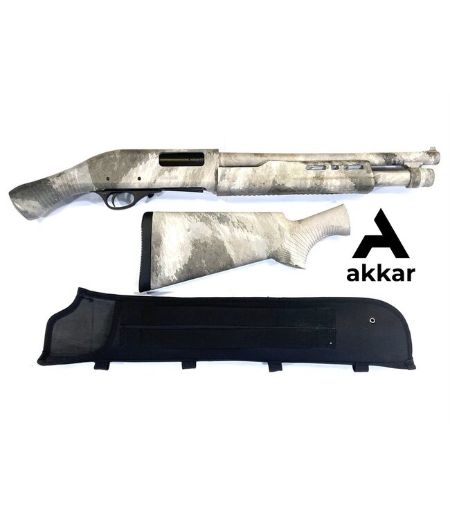 Churchill Churchill TORSO Pump Shotgun, Bird's Head Grip and Black Synthetic Stock, A-Tac Camo 15" Barrel, 12 Gauge 3" with Scabbard