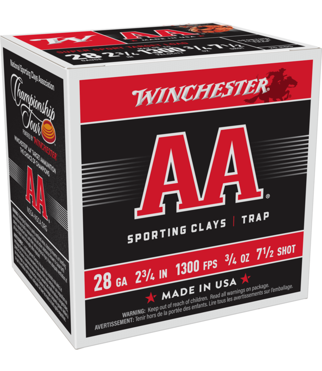 Winchester AA Shotshell 28Ga 2-3/4" 3/4oz 7-1/2 1300fps 10 BOX FLAT