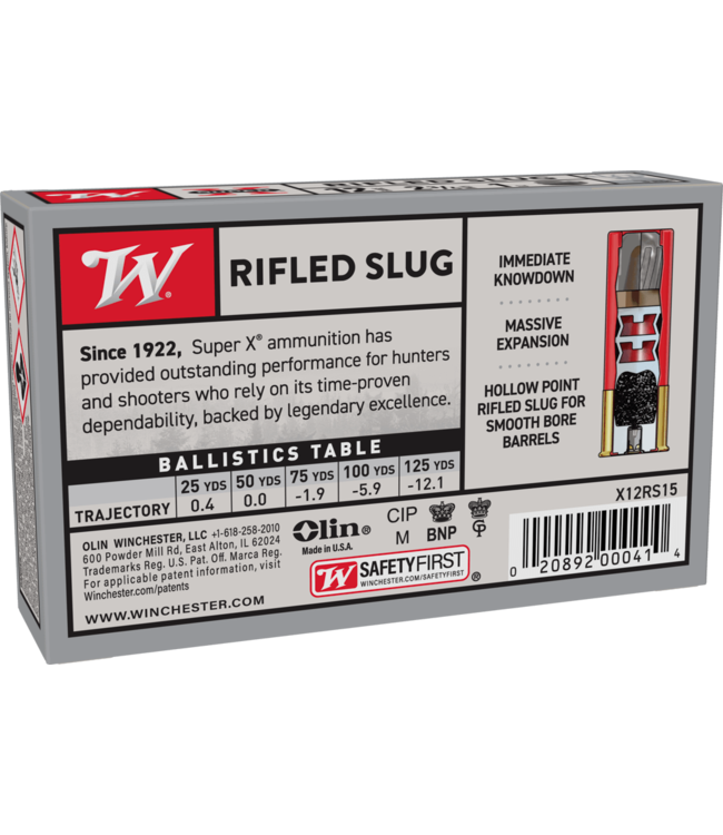 Winchester Super-X Rifled Slugs 12 GA, 2-3/4" 1600 FPS, 1oz 15rds