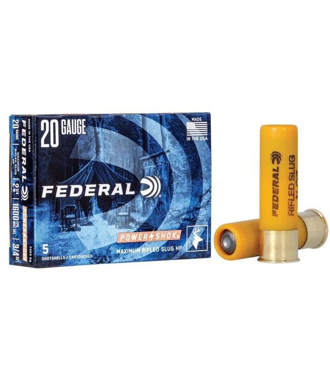 Federal Power-Shok Rifled Slugs 20 GA 2-3/4" 3/4OZ 5Rds