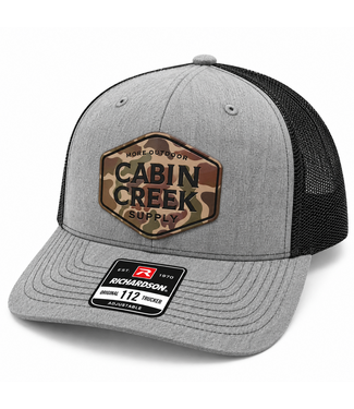 Cabin Creek Supply Cabin Creek Grey/Black w. Camo Patch - Richardson Mesh Hat