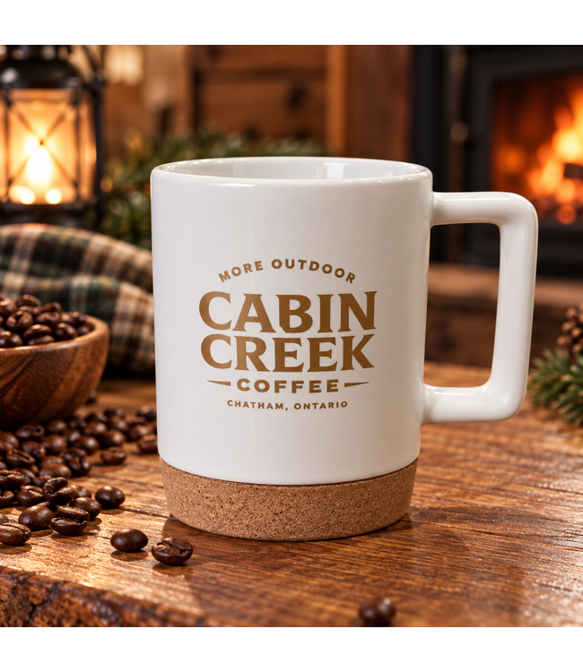 Cabin Creek Coffee Mug - White with Cork