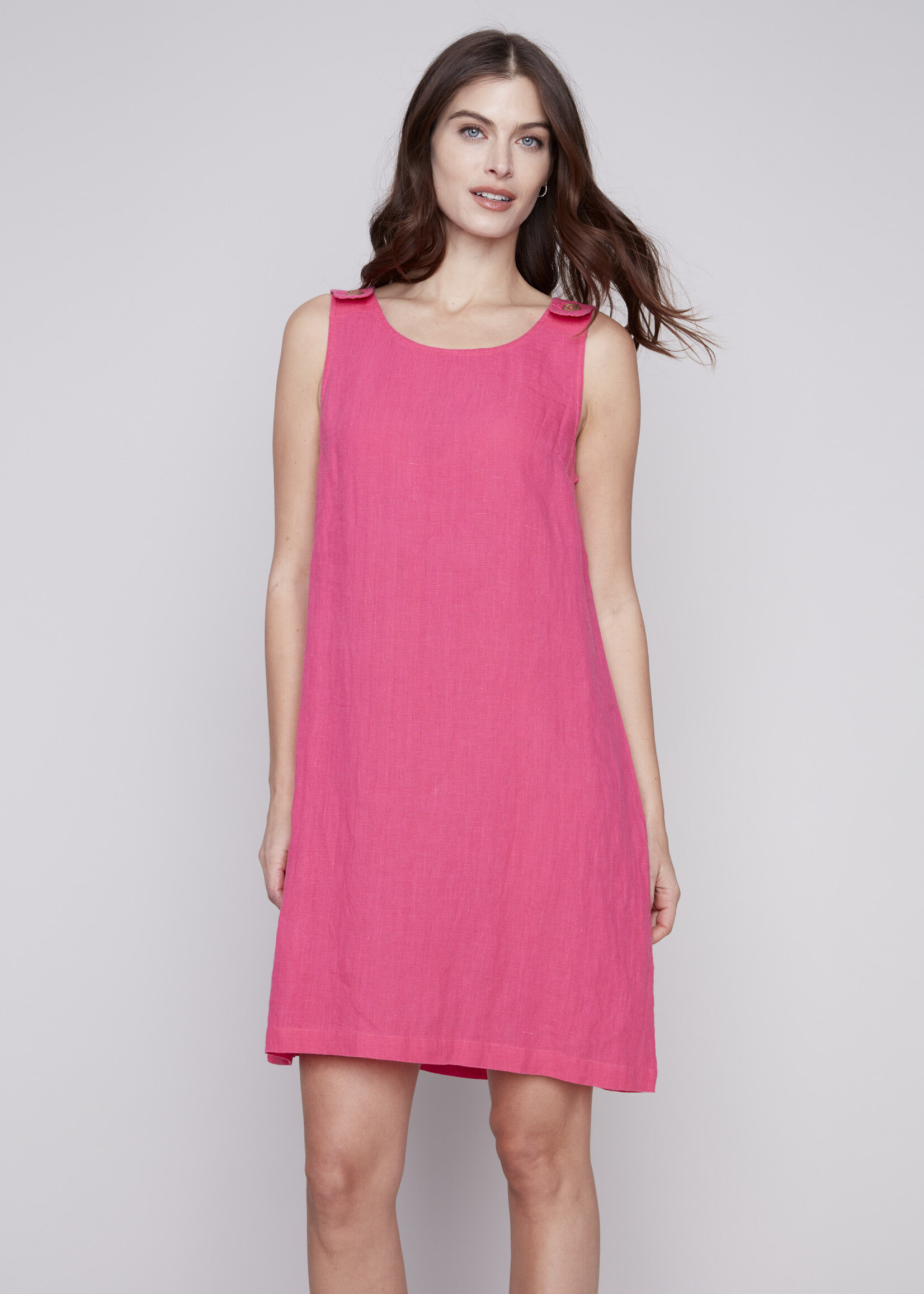 Charlie B Charlie Slvls Round Neck Linen Dress C3154