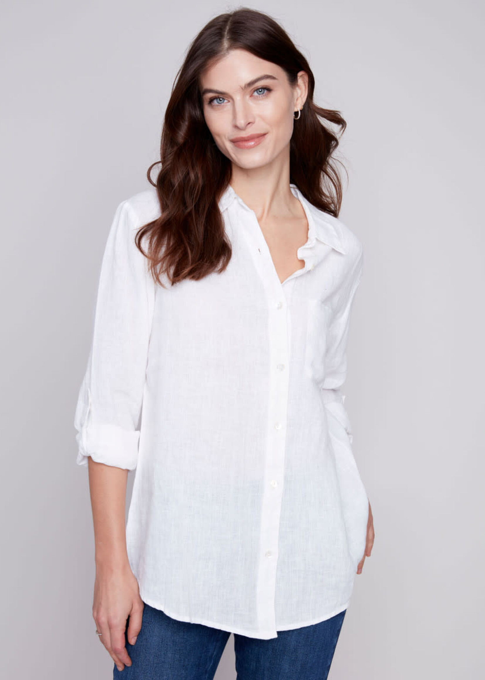 Charlie B Charlie Button Front Linen Shirt C4542