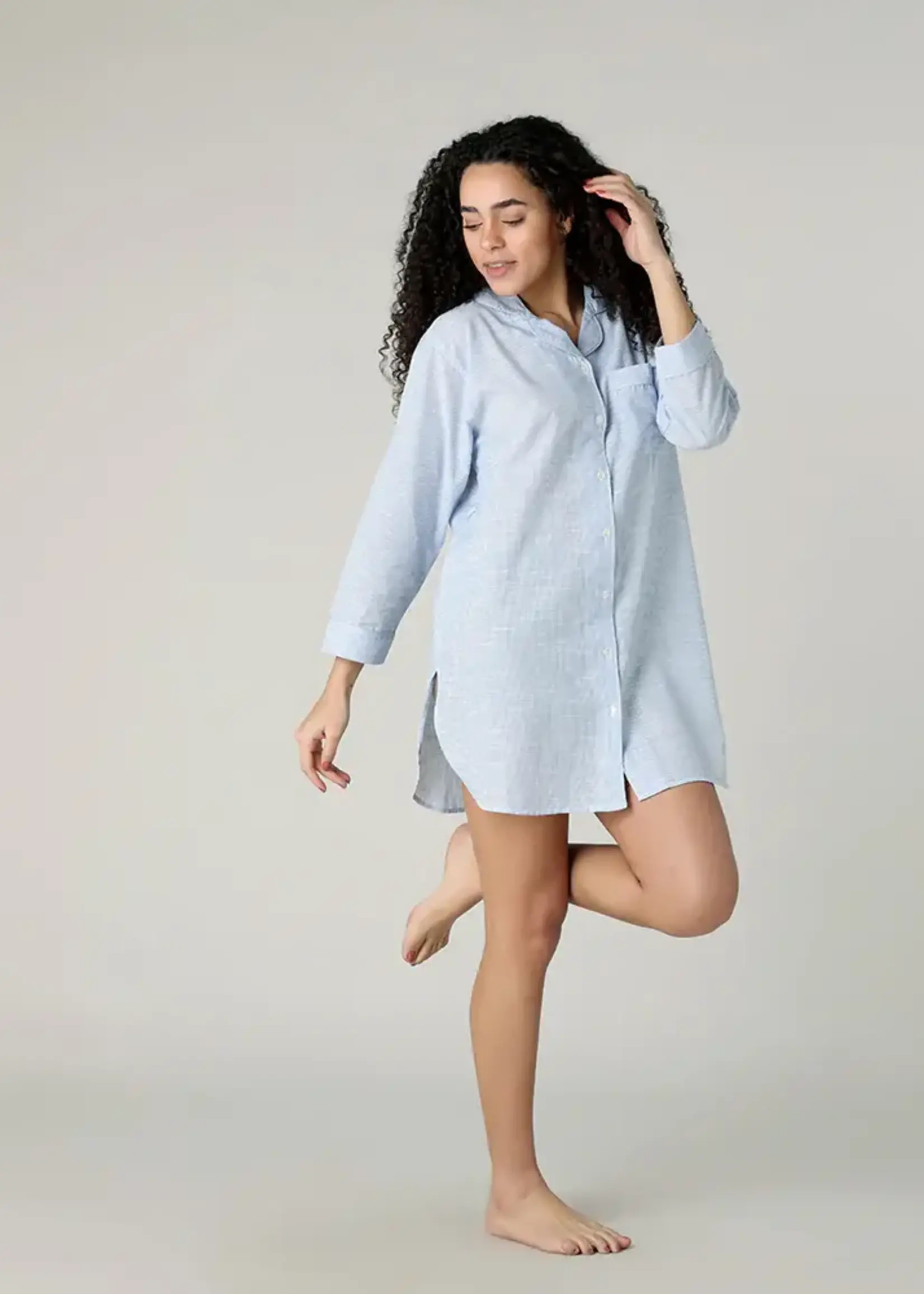 Mahogany Striped Chambray Nightshirt - Soft Blue