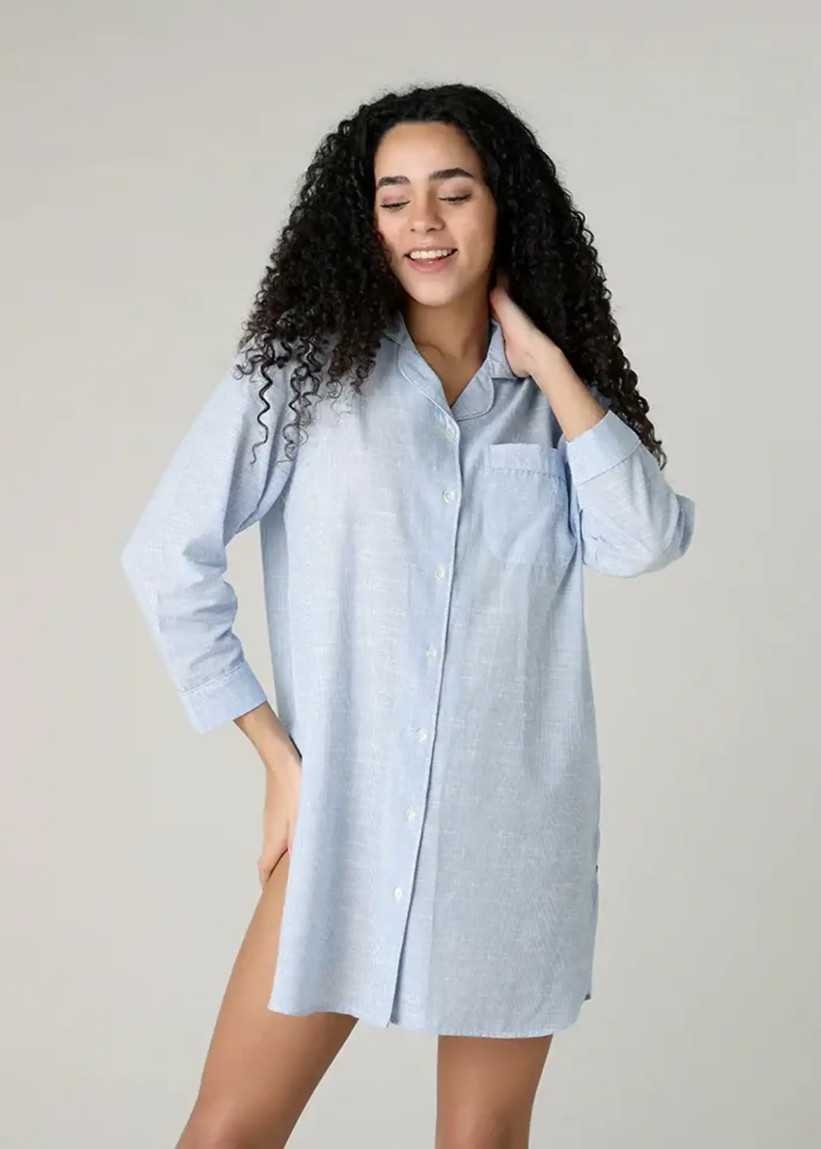 Mahogany Striped Chambray Nightshirt - Soft Blue