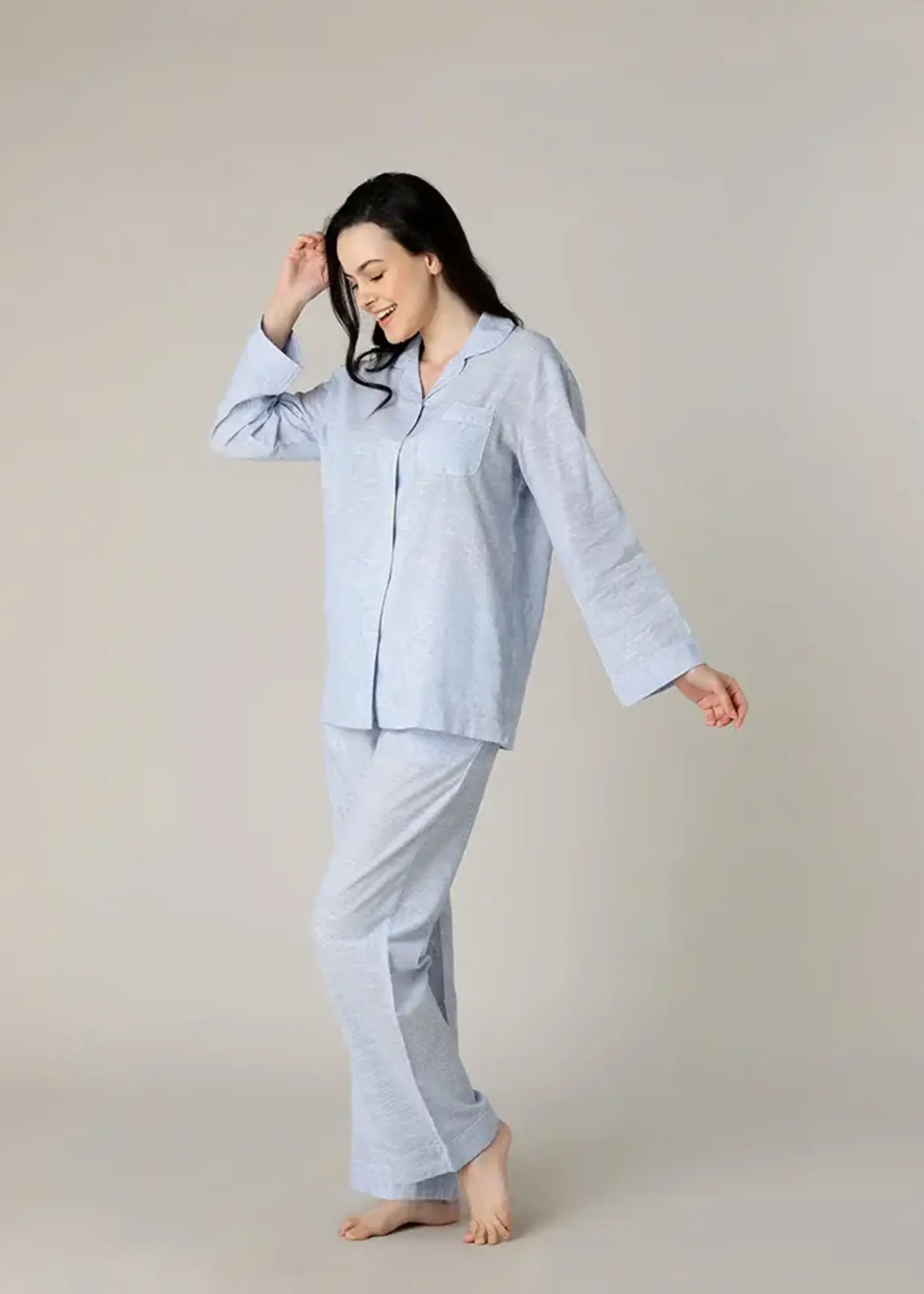 Mahogany Striped Chambray PJ Set - Soft Blue