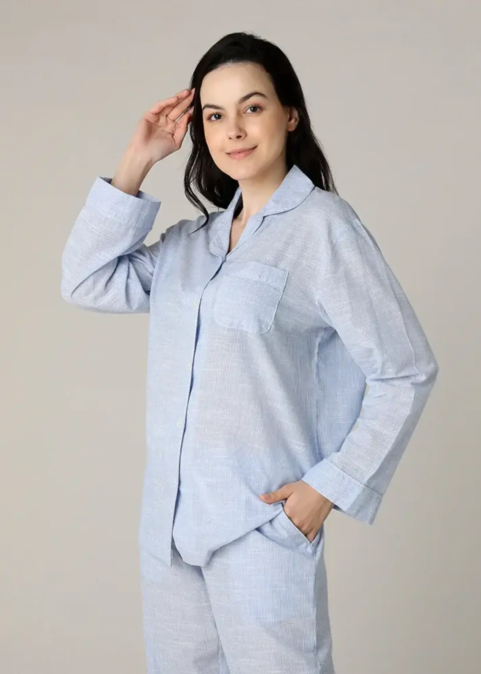 Mahogany Striped Chambray PJ Set - Soft Blue