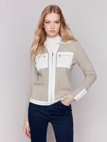 Charlie B Charlie Colour Contrast Sweater Jacket w/Patch Pocket & Zip