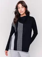 Charlie B Charlie Cowl Neck Sweater w/Houndstooth Stripe C2720