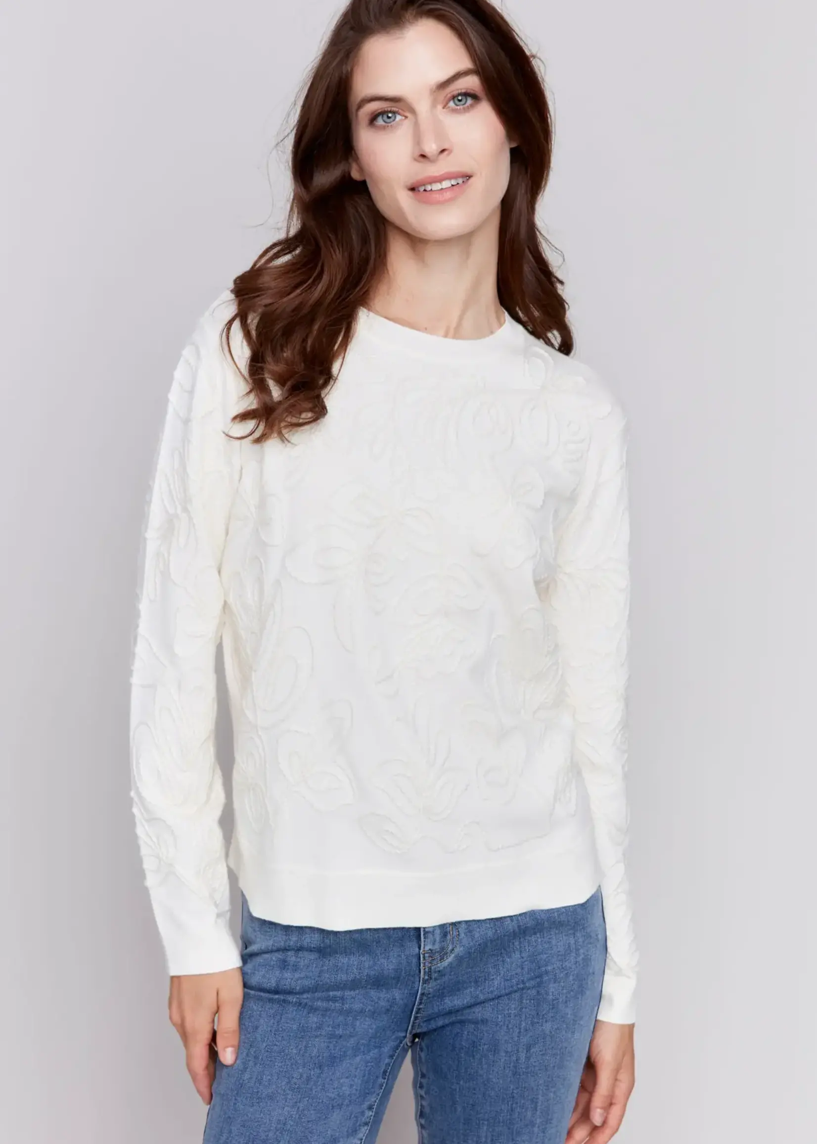 Charlie B Charlie B Embroidered Crew Neck Sweater C2680E