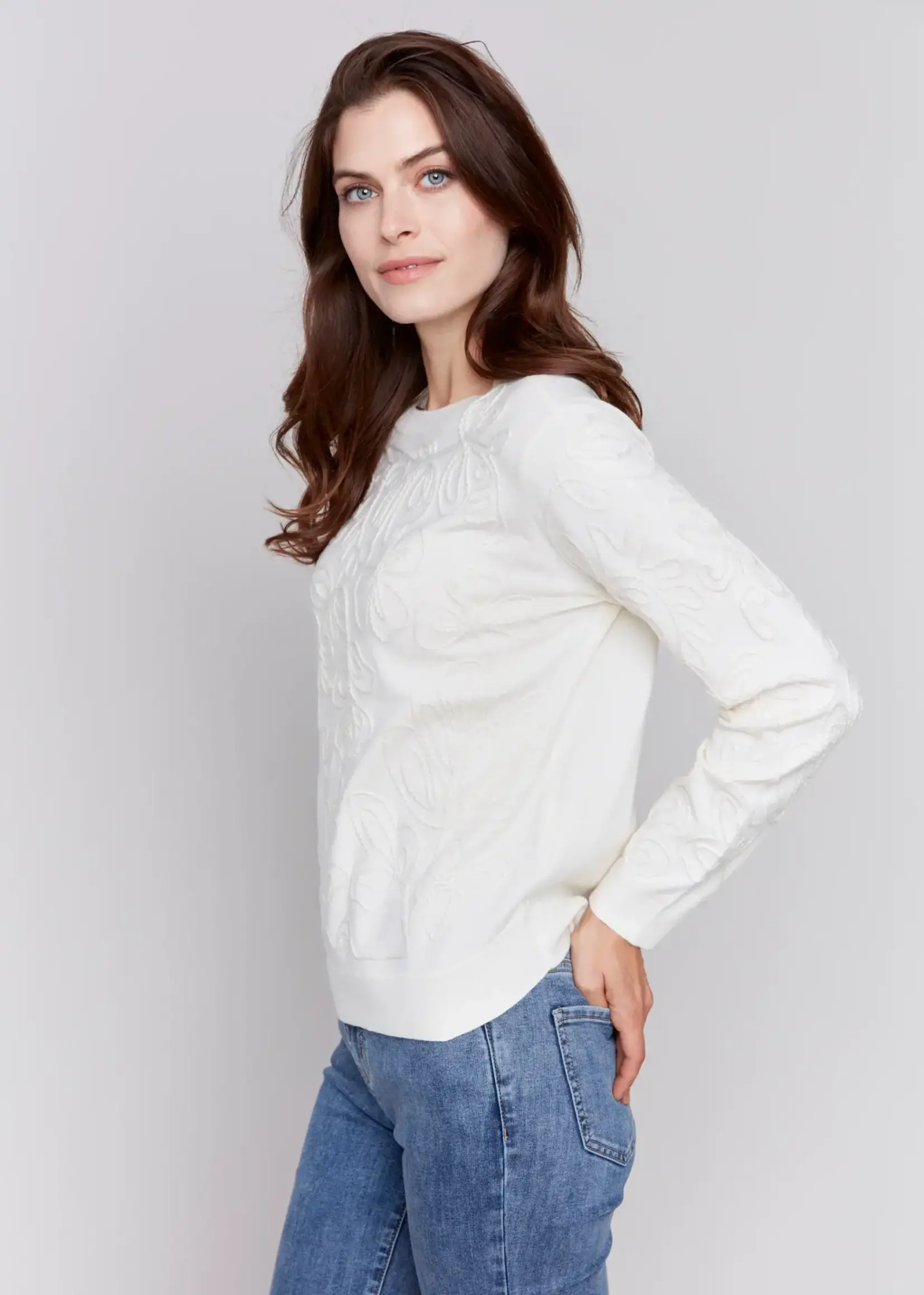 Charlie B Charlie B Embroidered Crew Neck Sweater C2680E