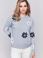 Charlie B Charlie Crew Neck LS w/Flower Sweater