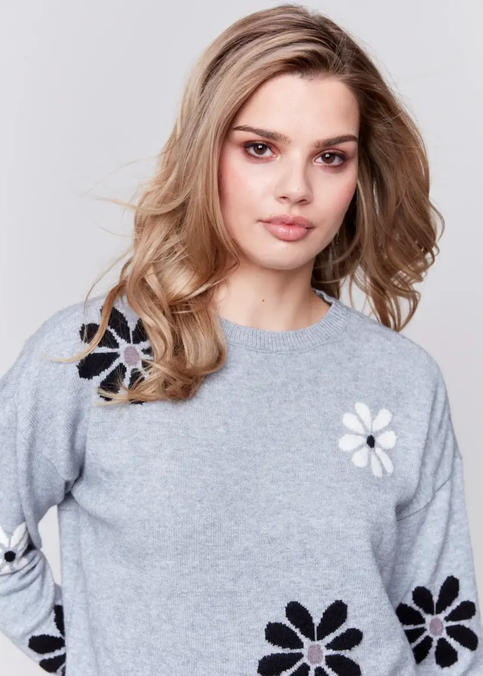 Charlie B Charlie Crew Neck LS w/Flower Sweater