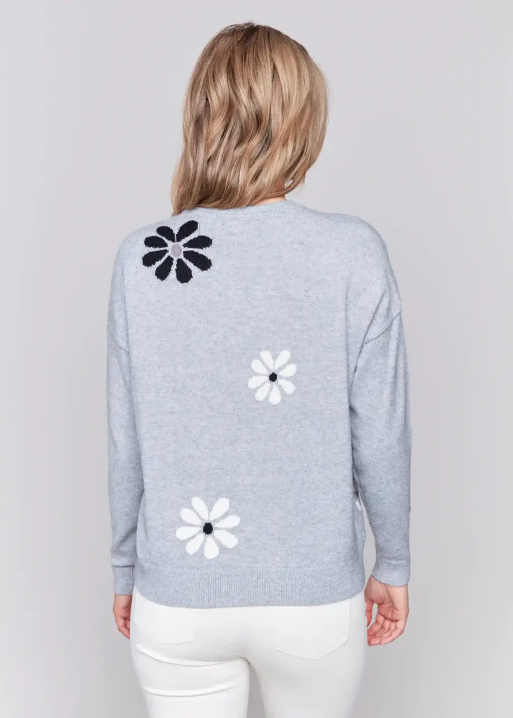 Charlie B Charlie Crew Neck LS w/Flower Sweater