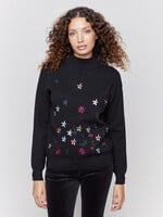 Charlie B Charlie Mock Neck Sweater w/Flower Embr C2660E