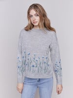 Charlie B Charlie Crew Neck Sweater w/Emb Border C2673