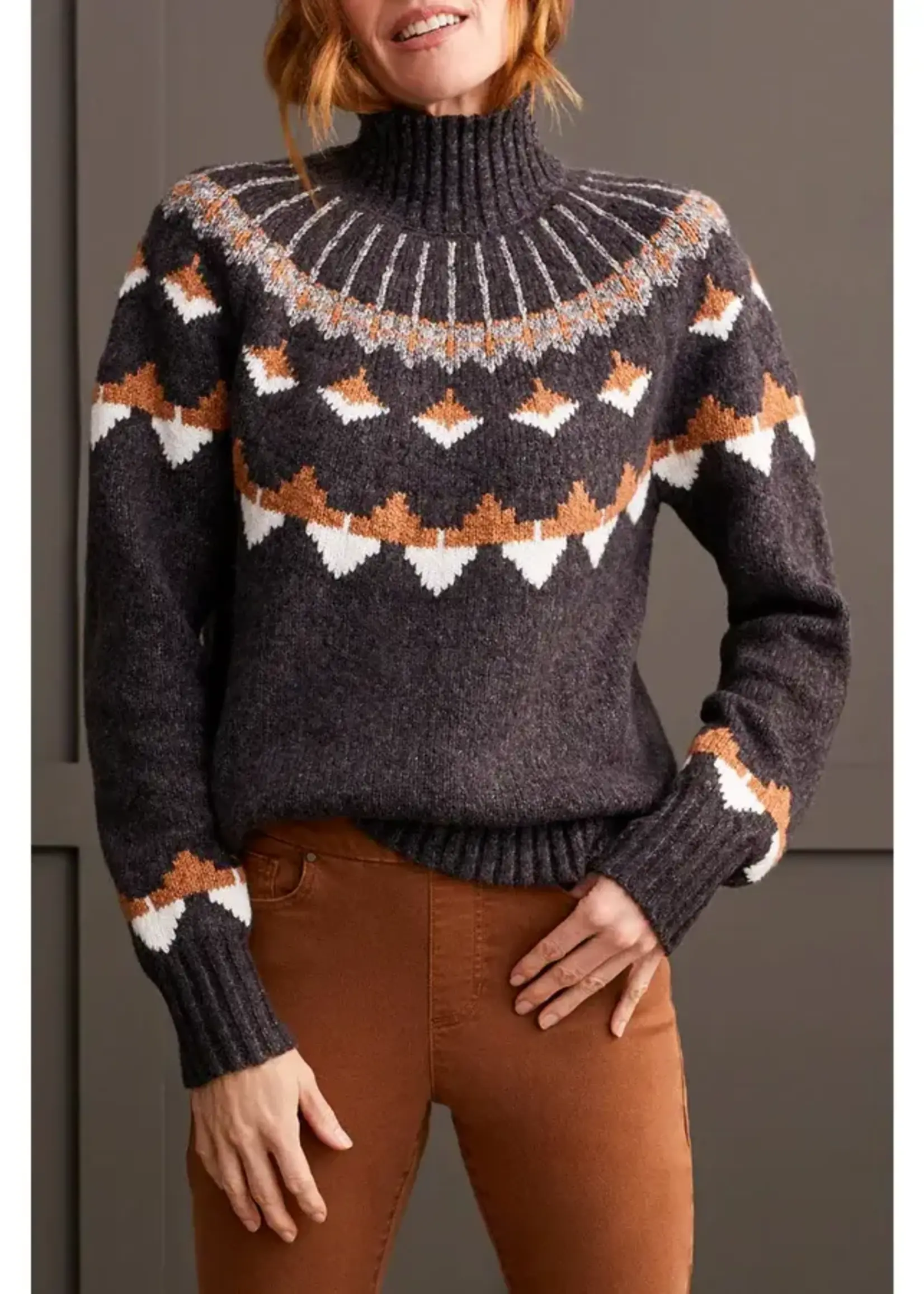 Tribal Tribal LS Mock Neck Intarsia Sweater 1880O