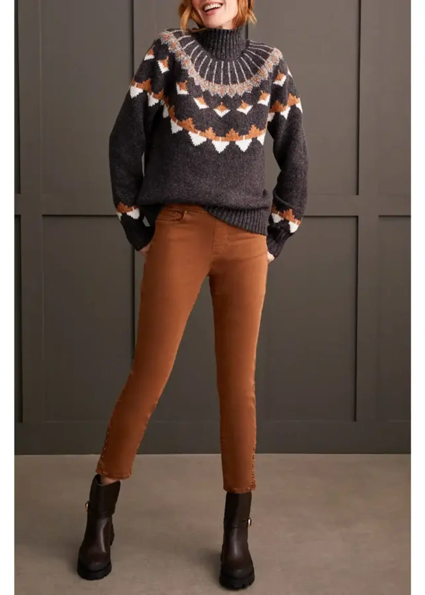 Tribal Tribal LS Mock Neck Intarsia Sweater 1880O