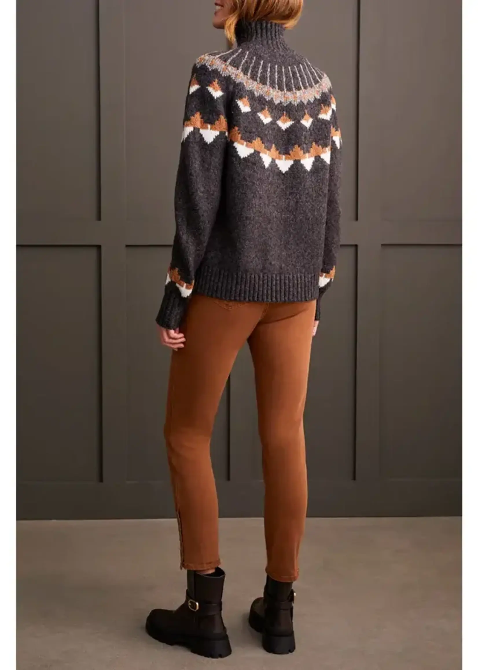 Tribal Tribal LS Mock Neck Intarsia Sweater 1880O