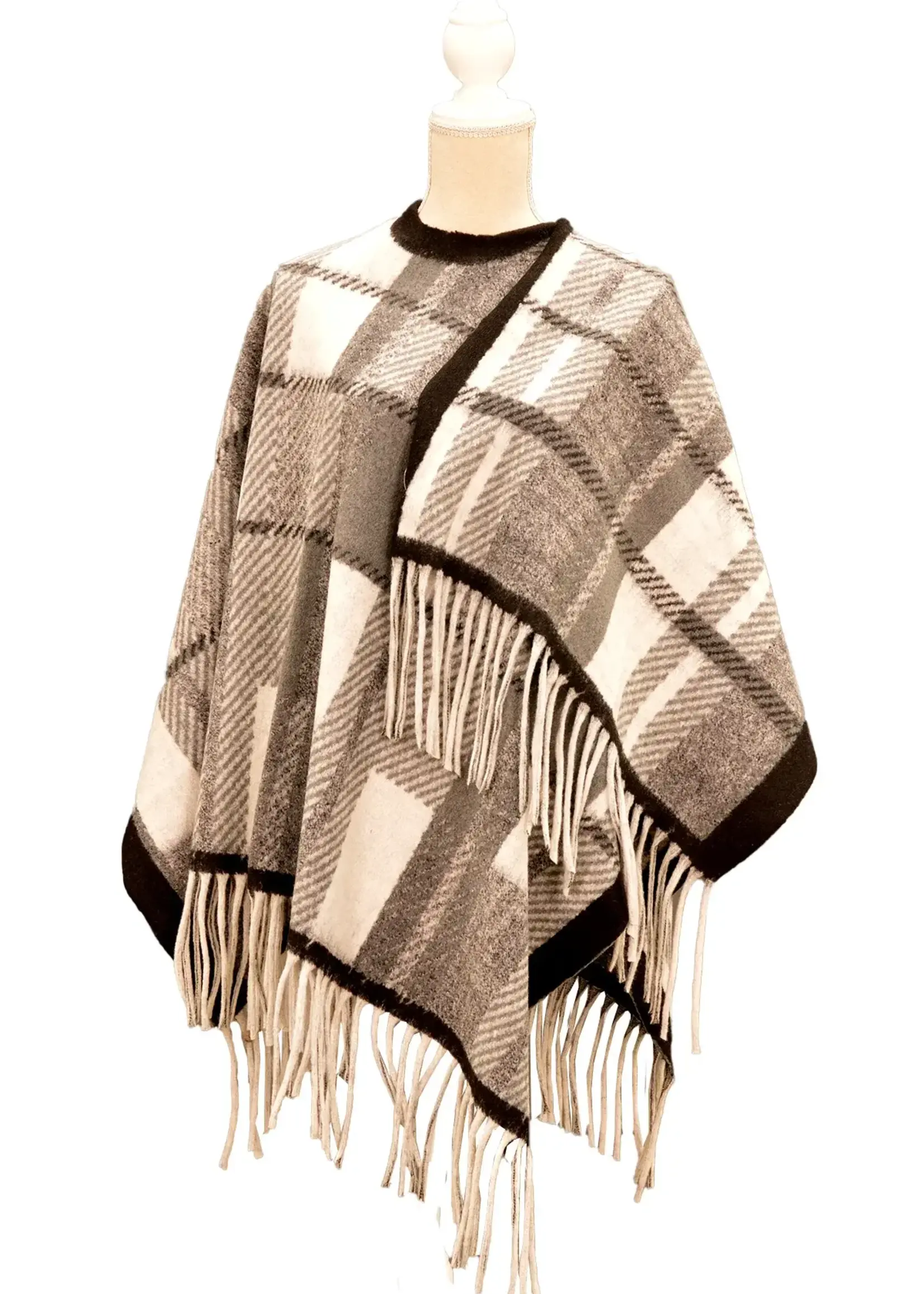 CLW Plaid Wrap Poncho - Grey GC2801GY