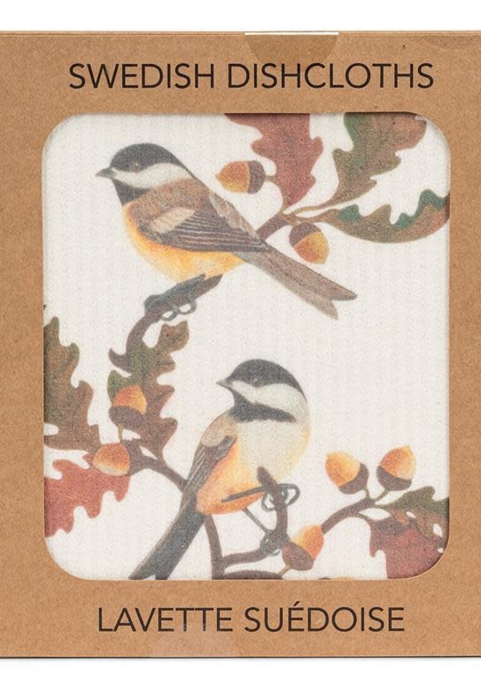 Abbott Swedish  Dishcloth Single - Chickadees & Oak Leaves