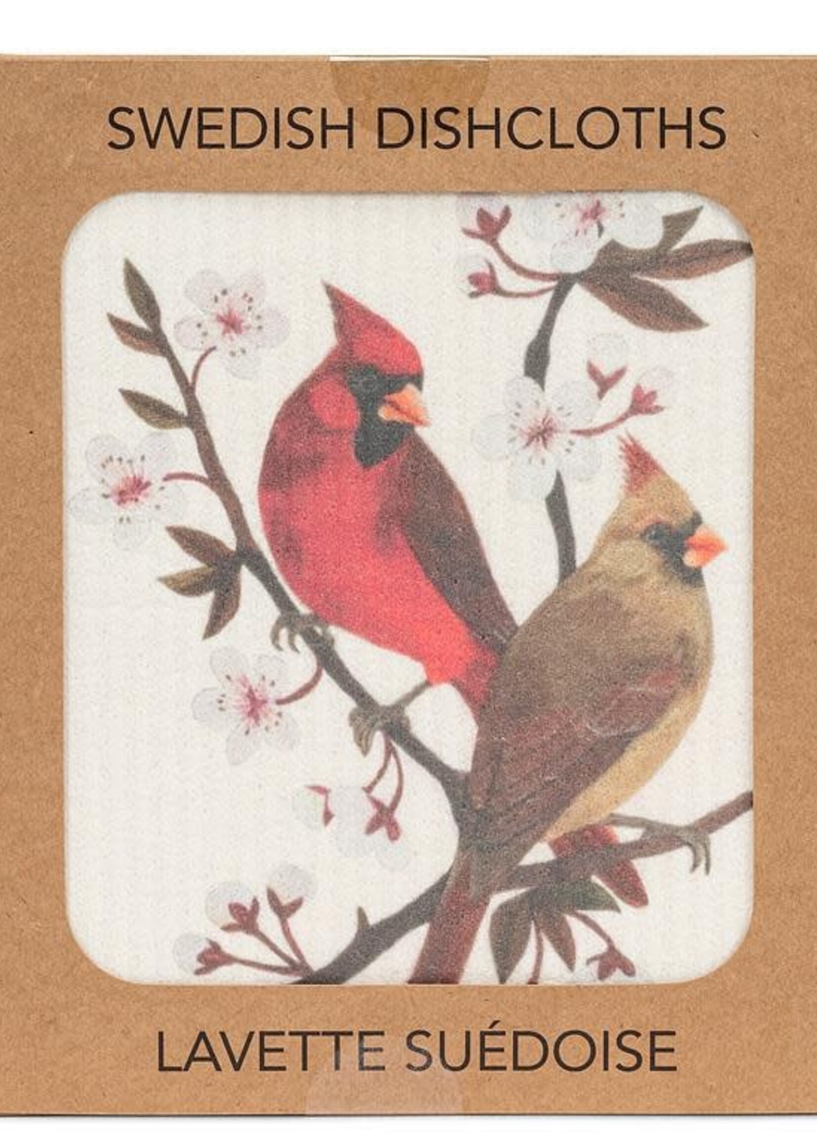 Abbott Swedish  Dishcloth Single - Cardinals & Cherry Blossoms