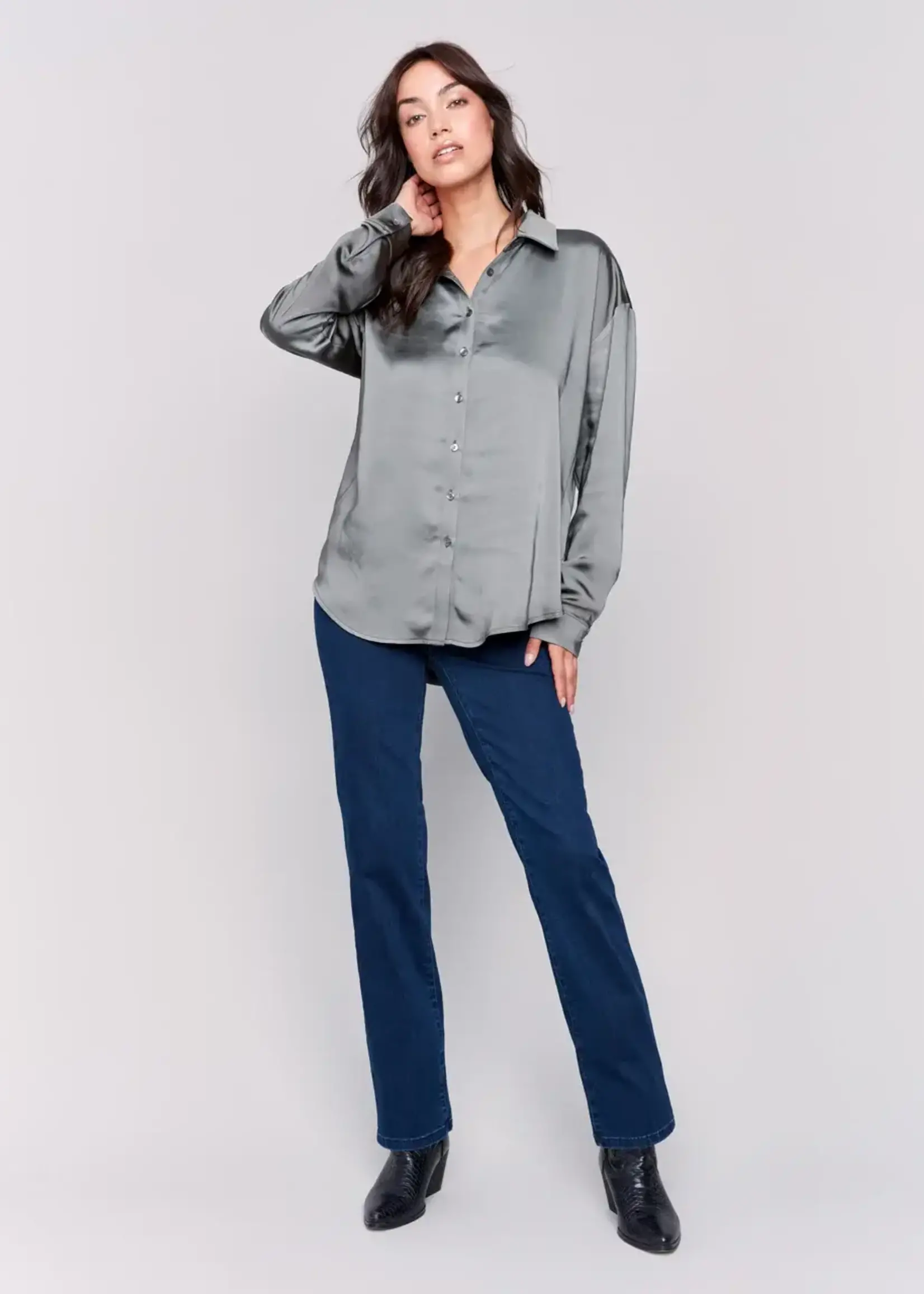 Charlie B Charlie B Long Sleeve Button Up Shirt w/ Sleeve Tab C4489
