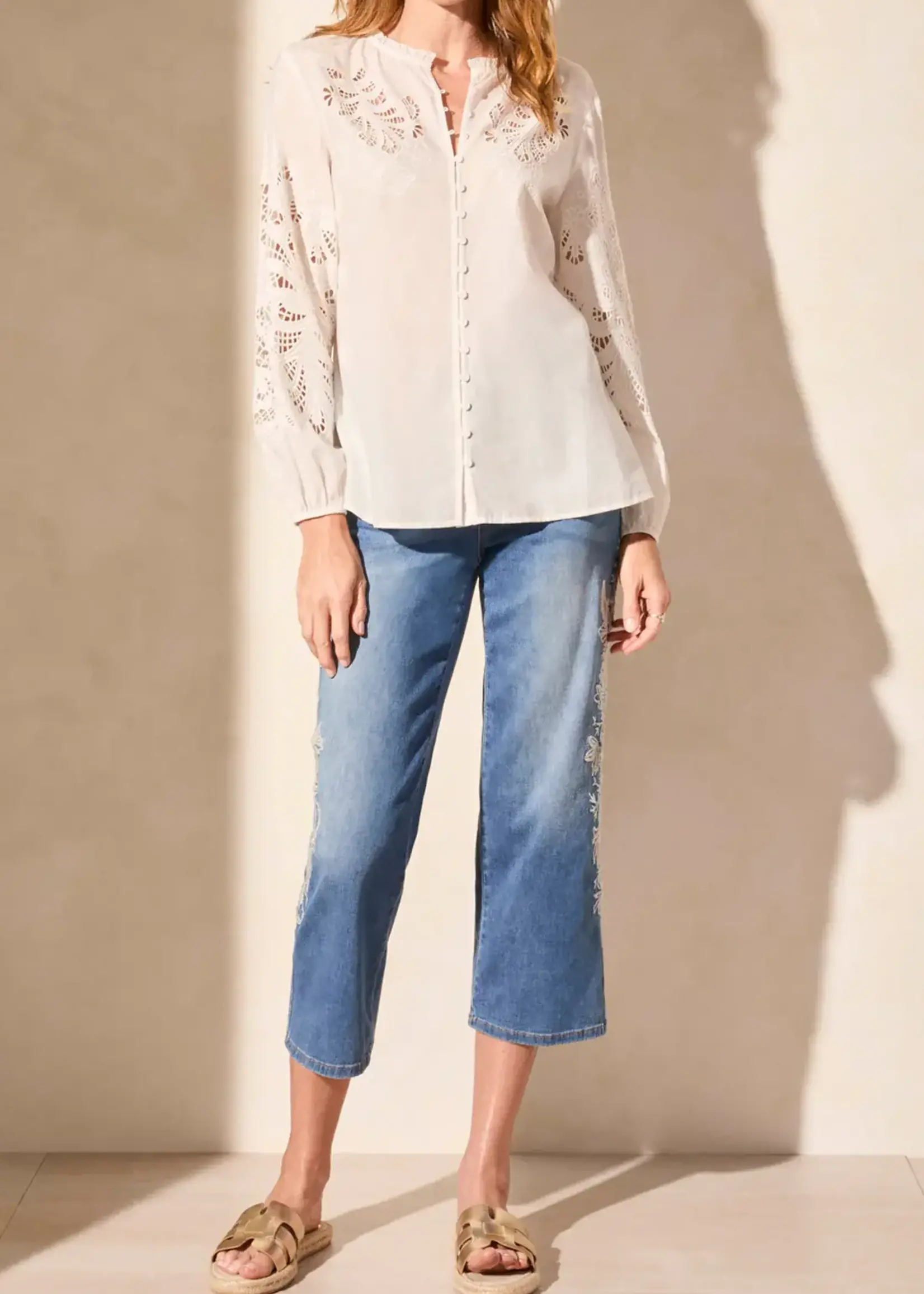 Tribal Tribal L/S Blouse w/ Embroidery Cut Outs 5807O