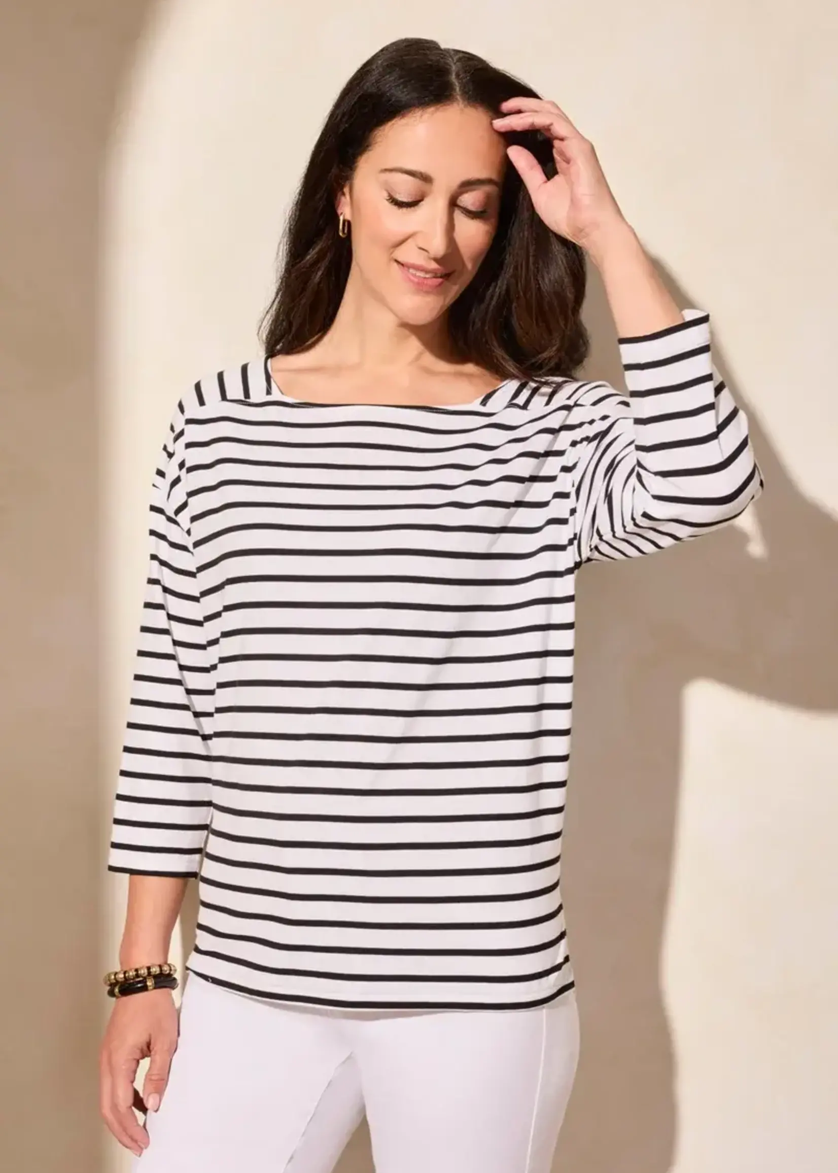 Tribal Tribal 3/4 Sleeve Boat Neck Top 2088O